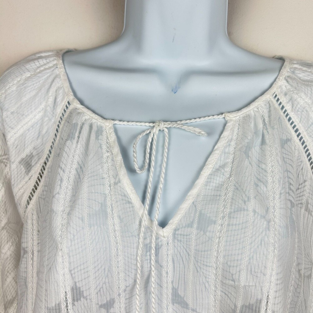 WHBM White House Black Market Gauzy White Leaf Print Top Shirt Size L